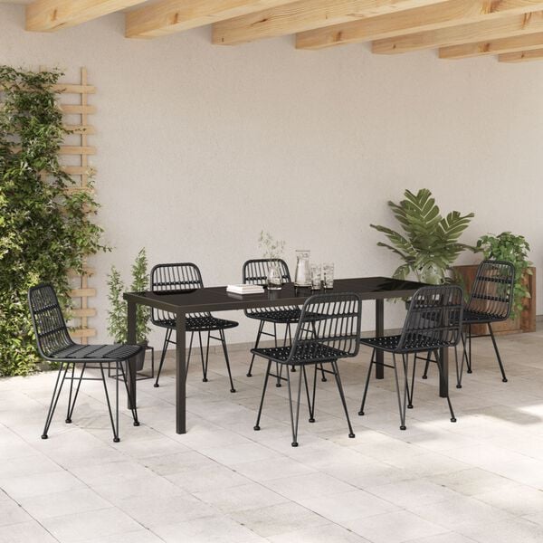 vidaXL Garden Dining Set 7 pcs Black Powder-Coated Steel