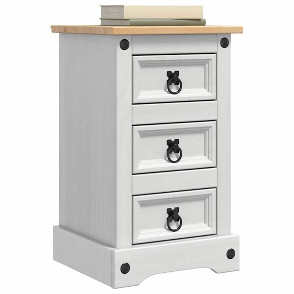 vidaXL Bedside Table White 35 x 32.5 x 58 cm Solid Pine Wood