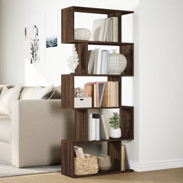 vidaXL Room Divider Bookcase 5-Tier Brown Oak 70x24x161 cm Engineered Wood