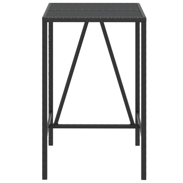 vidaXL Bar Table with Glass Top Black 70x70x110 cm Poly Rattan