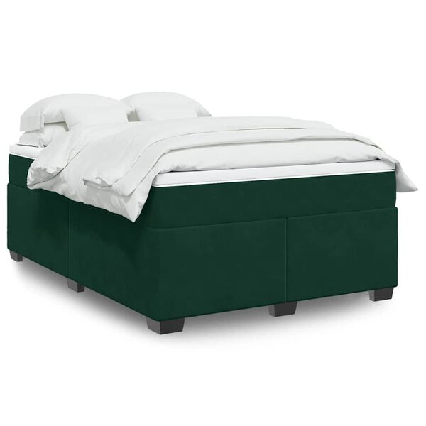 vidaXL Box Spring Bed with Mattress Dark Green 140x200 cm Velvet