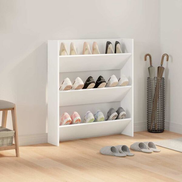vidaXL Wall Shoe Cabinet White 80x18x90 cm Engineered Wood