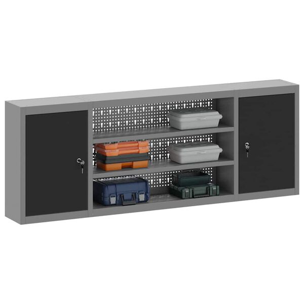 vidaXL Tool Cabinet with Shelf Black and Grey 150 x 20 x 55 cm