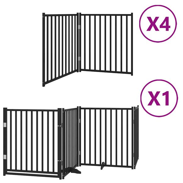 vidaXL Dog Gate with Door Foldable 12 Panels Black 960 cm Poplar Wood