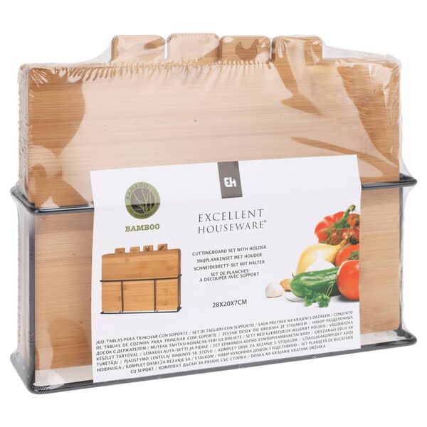 Excellent Houseware 5 Piece Chopping Board Set with Rack Bamboo
