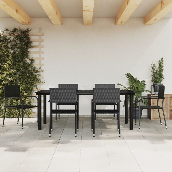 vidaXL 7 Piece Garden Dining Set Black Poly Rattan and Steel