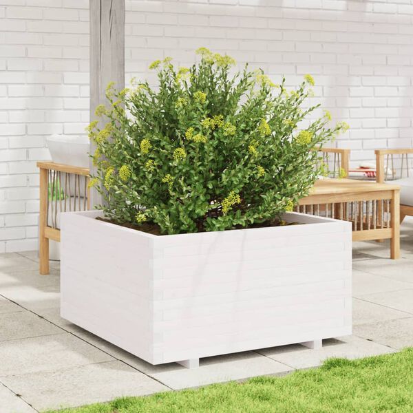 vidaXL Garden Planter White 90x90x49.5 cm Solid Wood Pine