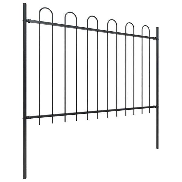 vidaXL Garden Fence with Hoop Top Steel 359x120 cm Black