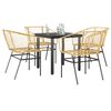 vidaXL 5 Piece Garden Dining Set Brown Poly Rattan Glass