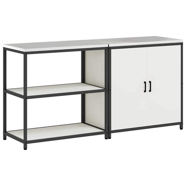 vidaXL Kitchen Storage Set with Shelf 2 pcs White Cold-rolled Steel