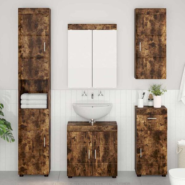 vidaXL Bathroom Furniture Set TULUM Smoked Oak Engineered Wood