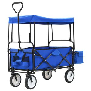 vidaXL Folding Hand Trolley with Canopy Steel Blue