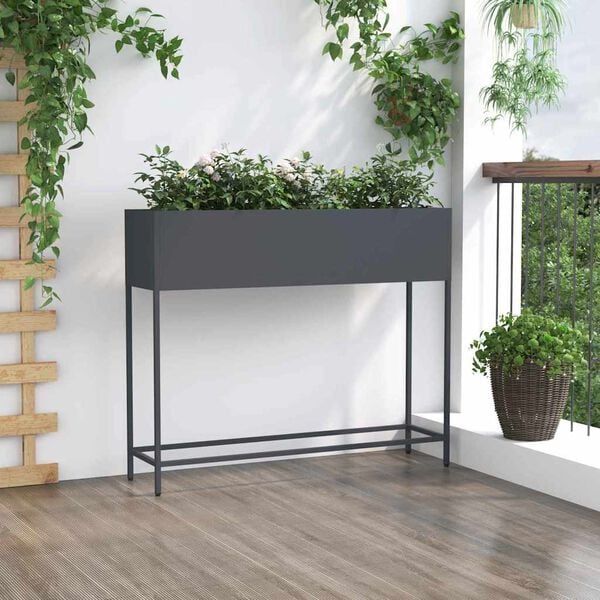 vidaXL Raised Garden Planter Anthracite 100 x 26 x 82 cm Steel