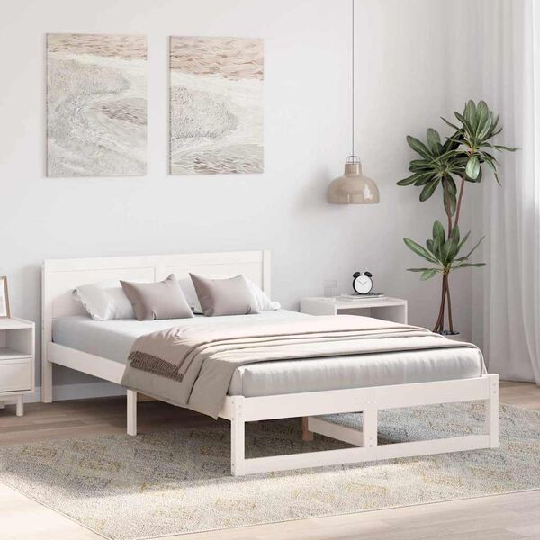 vidaXL Bed Frame with Headboard White 120 x 200 cm Solid Pine Wood