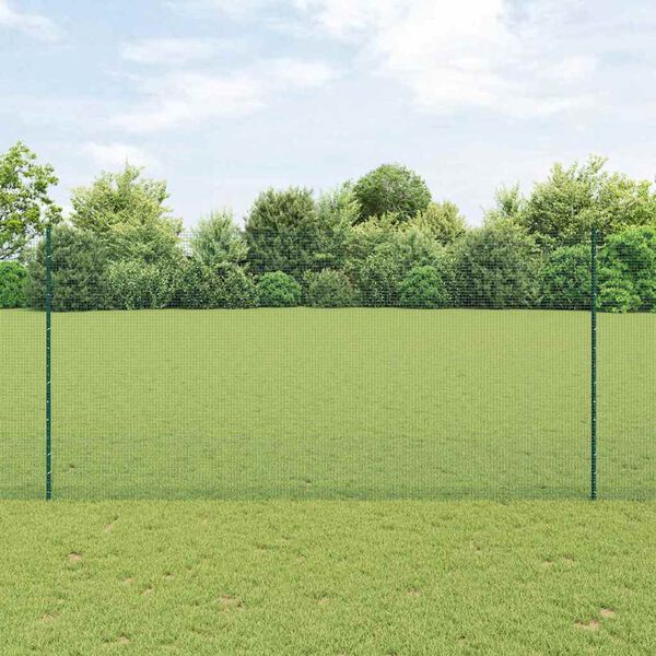 vidaXL Fence with Post Green 1.5 x 50 m Steel and PVC
