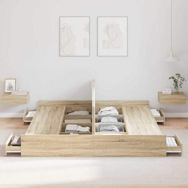 vidaXL Storage Bed Frame Sonoma Oak 180 x 200 cm Engineered Wood
