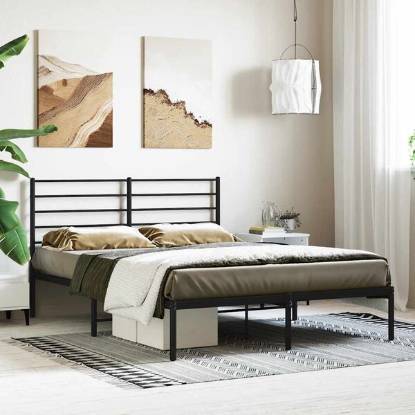 vidaXL Metal Bed Frame without Mattress with Headboard Black 160x200cm