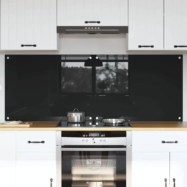 vidaXL Kitchen Backsplash 2 pcs Black 80 x 60 cm Tempered Glass