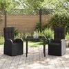 vidaXL Garden Dining Set with Cushion 3 pcs Black Poly Rattan