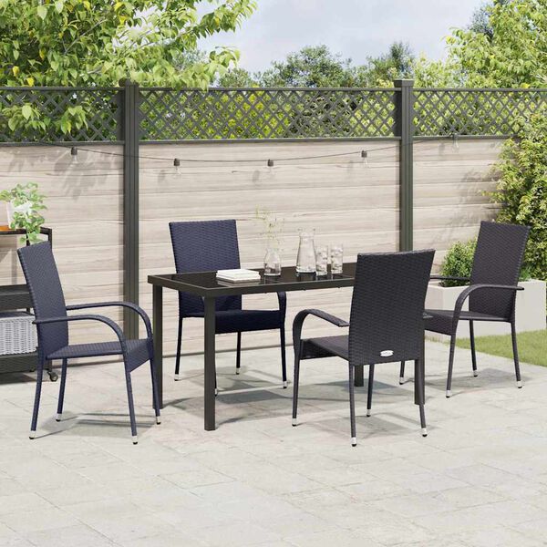 vidaXL Garden Dining Set 5 pcs Black Powder-Coated Steel