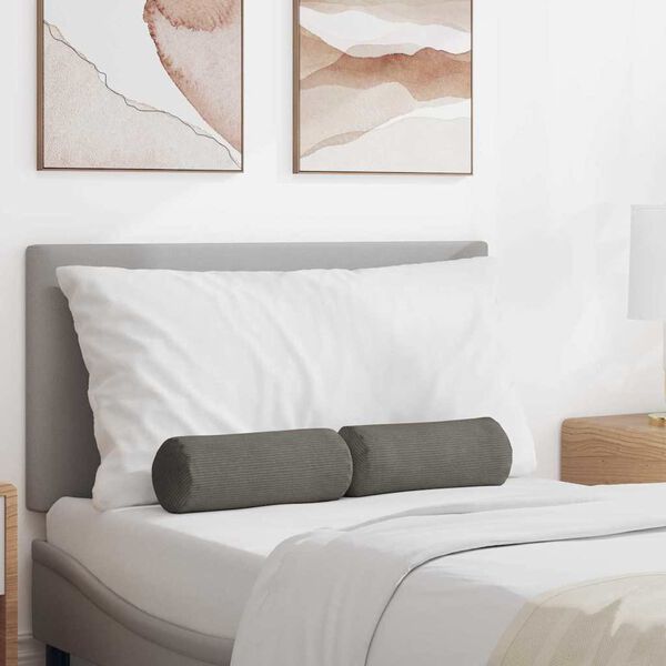 vidaXL Bolster Pillows 2 pcs Light Grey Ø 15 x 40 cm Corduroy Fabric