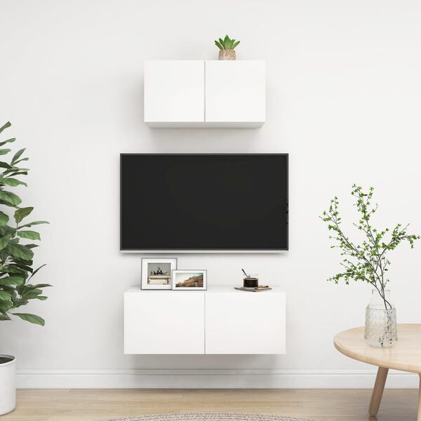 vidaXL 2 Piece TV Cabinet Set White Engineered Wood
