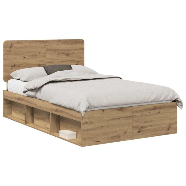 vidaXL Bed Frame Artisian Oak 120 x 200 cm Solid Pine Wood