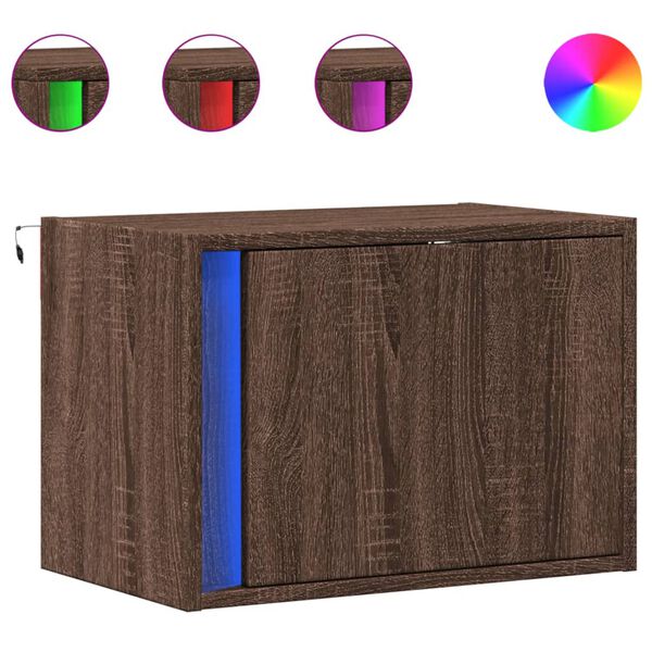 vidaXL Wall-mounted Bedside Cabinet with LED Lights Brown Oak