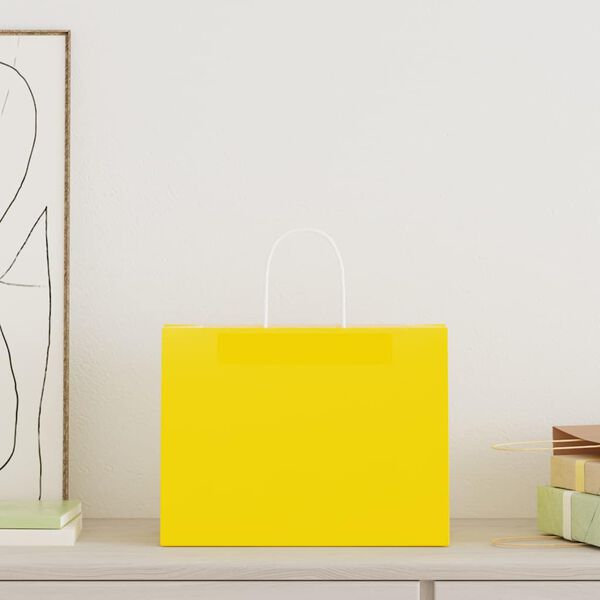 vidaXL Paper Bags 250 pcs with Handles Yellow 32x17x25 cm
