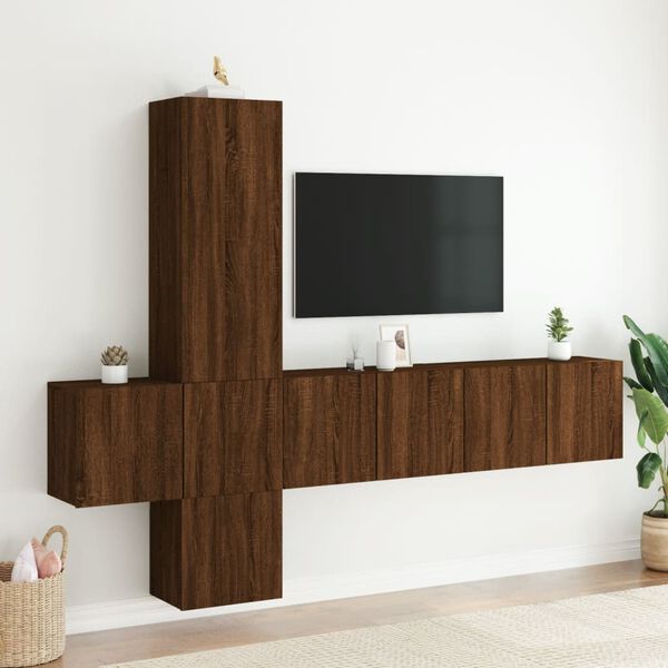 vidaXL 5 Piece TV Wall Units Brown Oak Engineered Wood