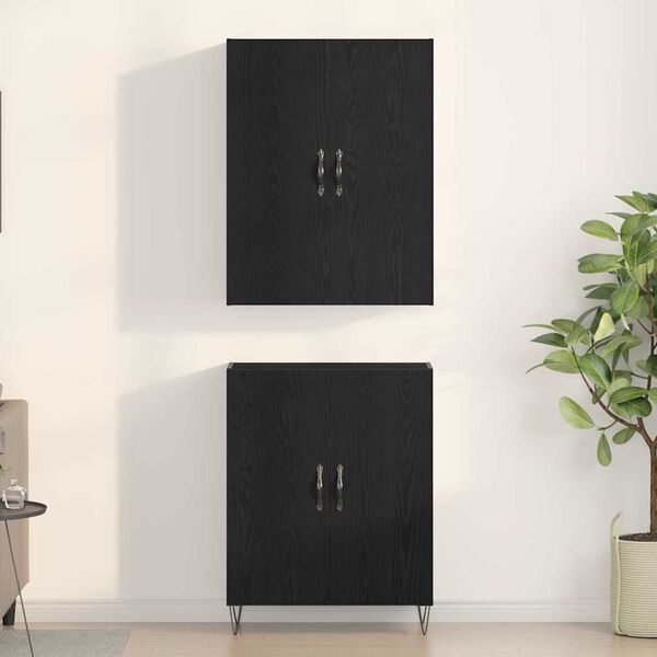 vidaXL Highboard 2 pcs Black Oak Engineered Wood and Glass
