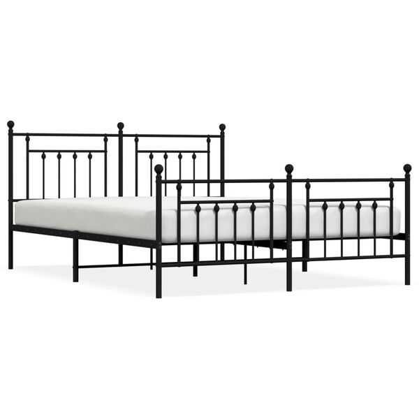 vidaXL Metal Bed Frame without Mattress with Footboard Black 180x200cm