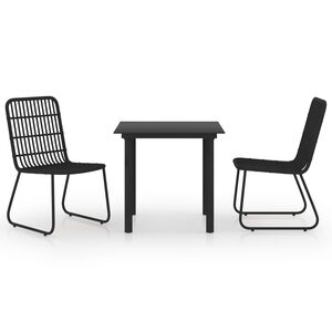 vidaXL Dining Set | Black | Poly rattan, powder-coated steel, tempered glass