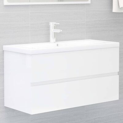 vidaXL Sink Cabinet High Gloss White 90x38.5x45 cm Engineered Wood