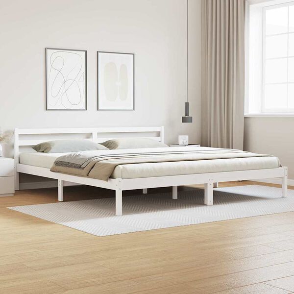 vidaXL Bed Frame White 225.5 x 205.5 x 69.5 cm Solid Pine Wood