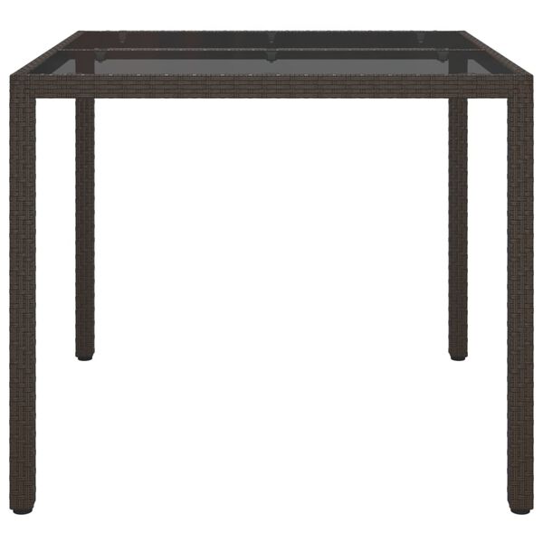 vidaXL Garden Table 90x90x75 cm Tempered Glass and Poly Rattan Brown