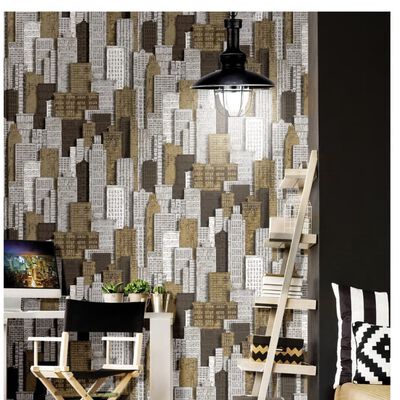 Noordwand Wallpaper Urban Friends & Coffee City Apartments White and Gold