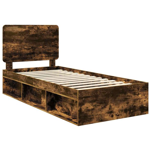 vidaXL Bed Frame Smoked Oak 100 x 200 cm Solid Pine Wood