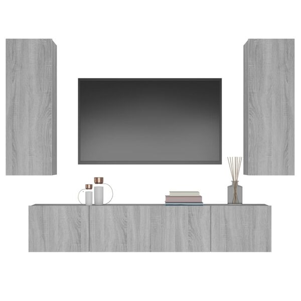 vidaXL 4 Piece TV Cabinet Set Grey Sonoma Engineered Wood