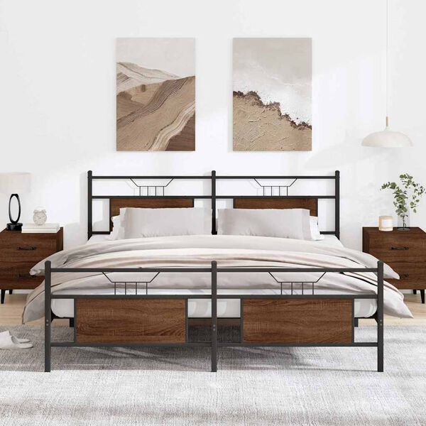 vidaXL Metal Bed Frame without Mattress Brown Oak 183x213 cm