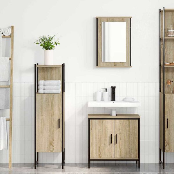 vidaXL Bathroom Furniture Set with Shelf 3 pcs Brown Engineered wood