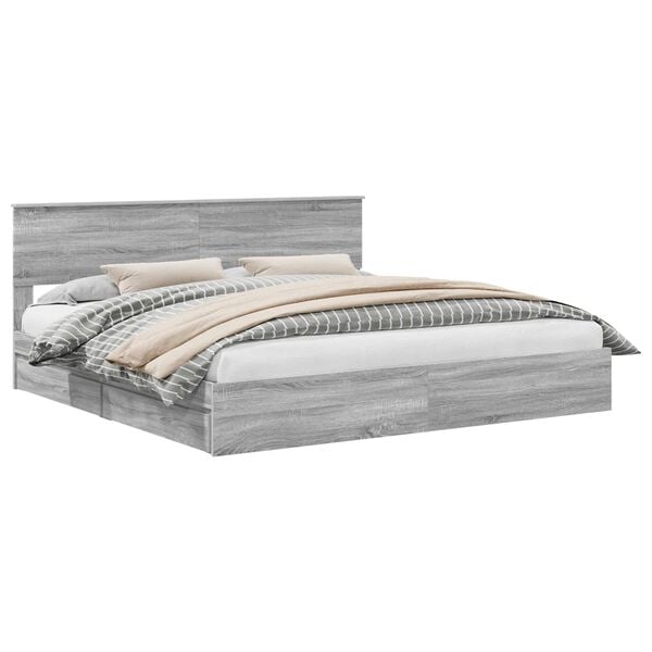 vidaXL Storage Bed Grey Sonoma 200 x 200 cm Engineered Wood