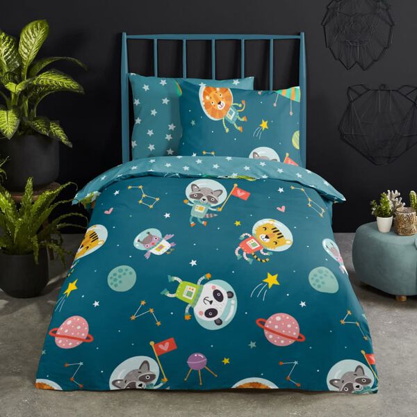 Good Morning Kids Duvet Cover SPACY 140x200/220 cm Petrol Blue