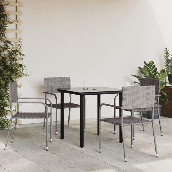 vidaXL 5 Piece Garden Dining Set Grey and Black Poly Rattan and Steel