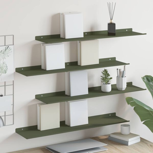 vidaXL Floating Shelf 4 pcs Olive Green 80 x 18 x 2.5 cm Steel