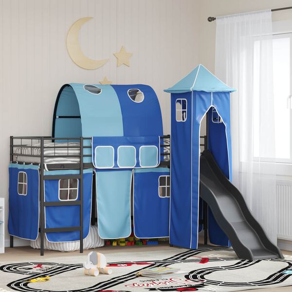 vidaXL Kids'Loft Bed Frame Black and Blue 74.5 x 190 cm Metal