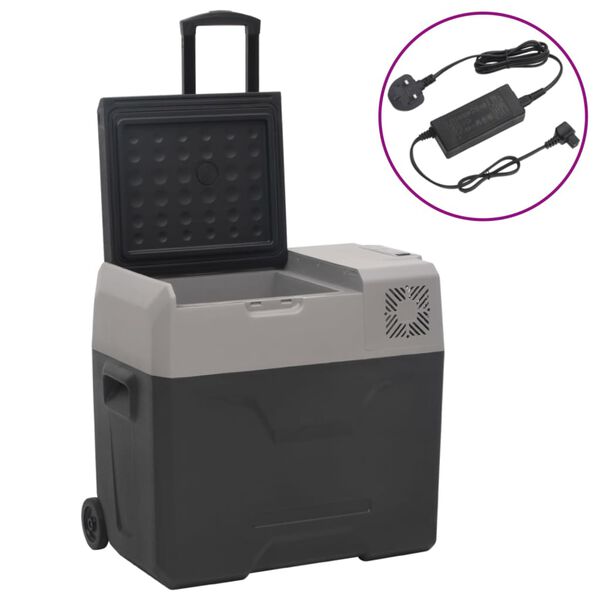 vidaXL Cool Box with Wheel and Adapter Black&Grey 40 L Polypropylene