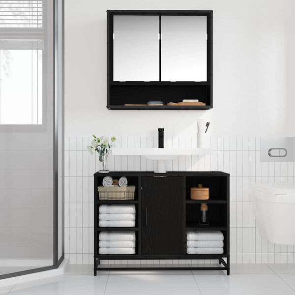 vidaXL Bathroom Cabinet Black Oak 80 x 33 x 60 cm Engineered Wood