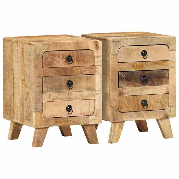 vidaXL Bedside Cabinet 2 pcs 37x32x50 cm Solid Wood Rough Mango