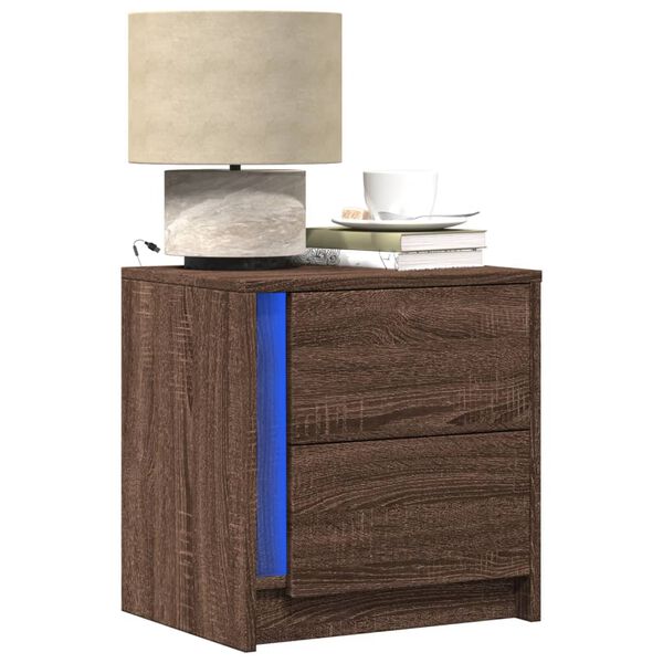 vidaXL Bedside Cabinet with LED Lights Brown Oak Engineered Wood